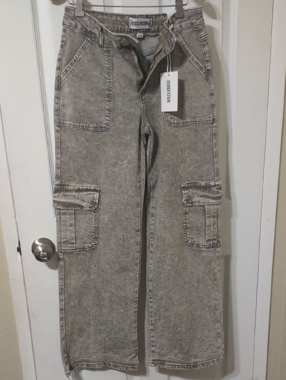 Disclosure Acid Wash Cargo Jeans - Gray Size 7/28 New